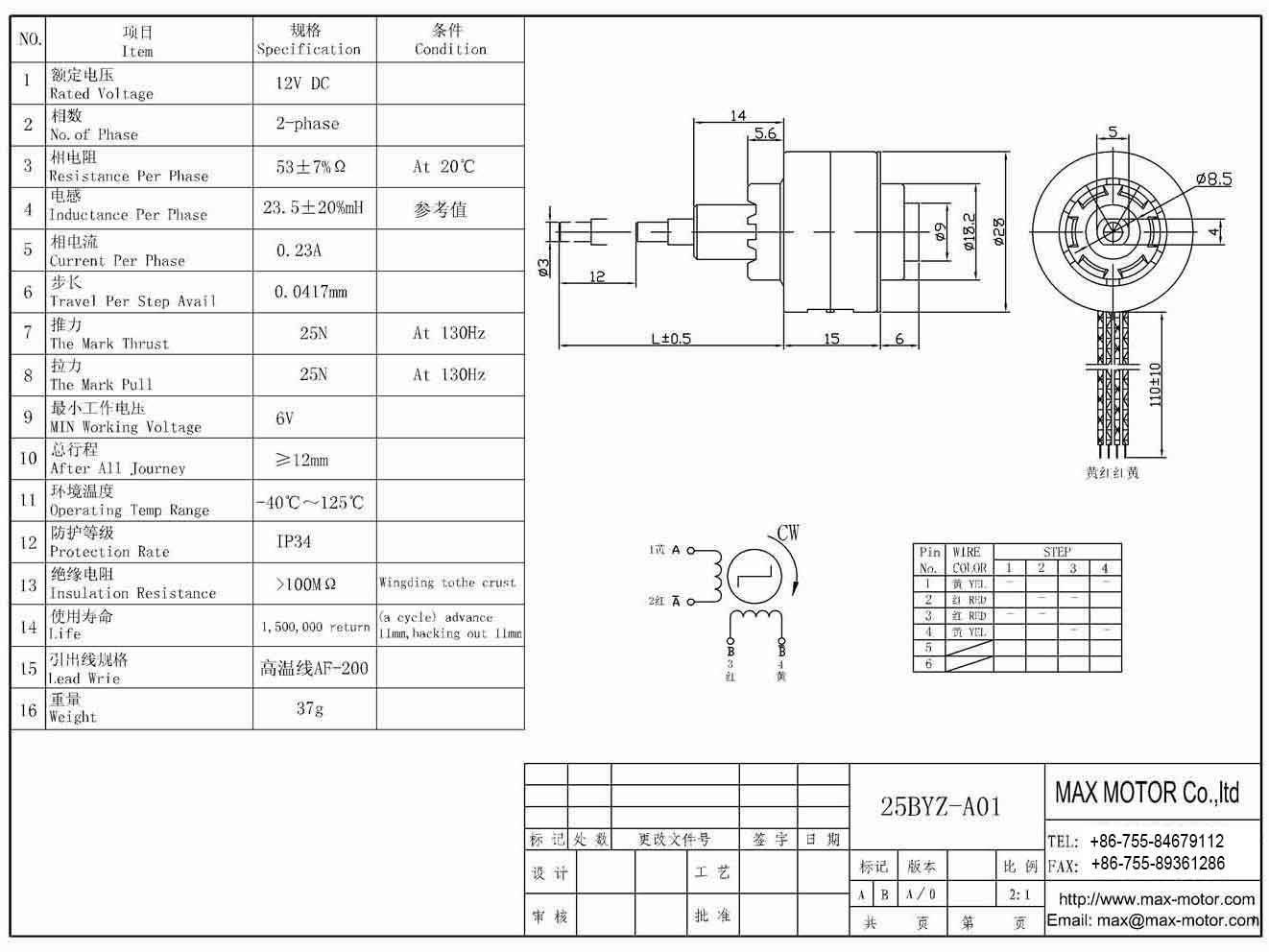 PM Linear Motor 25BYZ -A01
