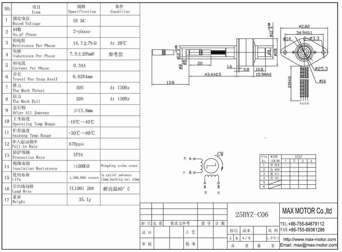 PM Linear Motor 25BYZ -C06