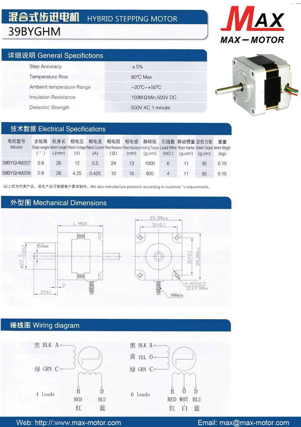 PM STEPPER Motor 39BYGHM 0.9 °